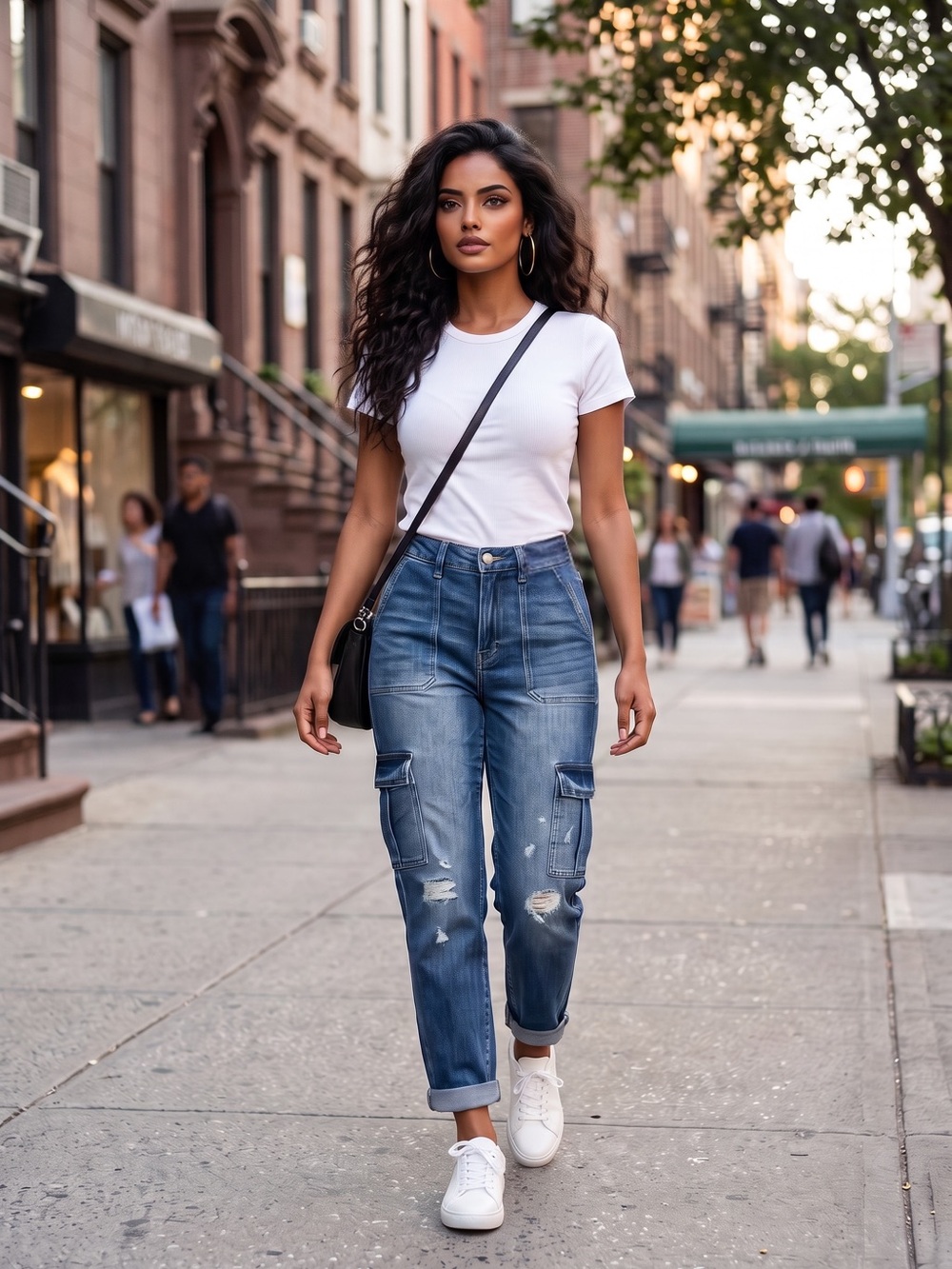 B766. Risen Stylish Cargo Stretch Jeans Distressed